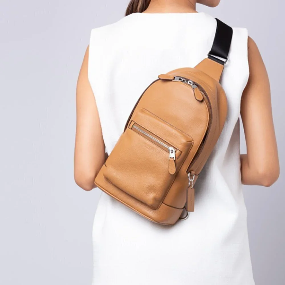 Coach West Pack Sling Bag 2540 Brown Pebble Leather Crossbody Backpack